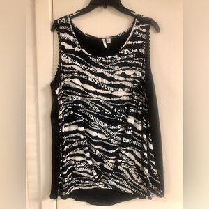 CATO - SLEEVELESS BLACK / WHITE /BROWN BLOUSE - SIZE L